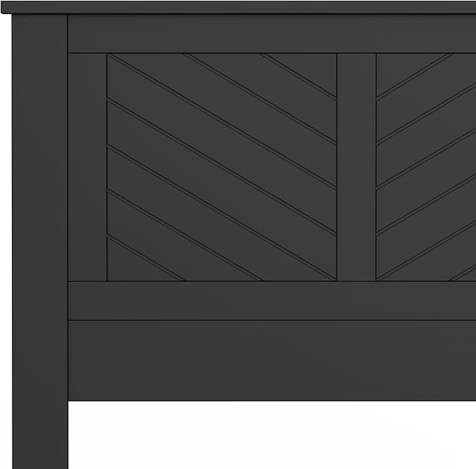 Serene Poplar Wood Twin Headboard, Modern Farmhouse Panel with Chevron Scoring, Twin Size Headboard in Black, Casual Coastal Style, Easy Assembly, Quality Materials