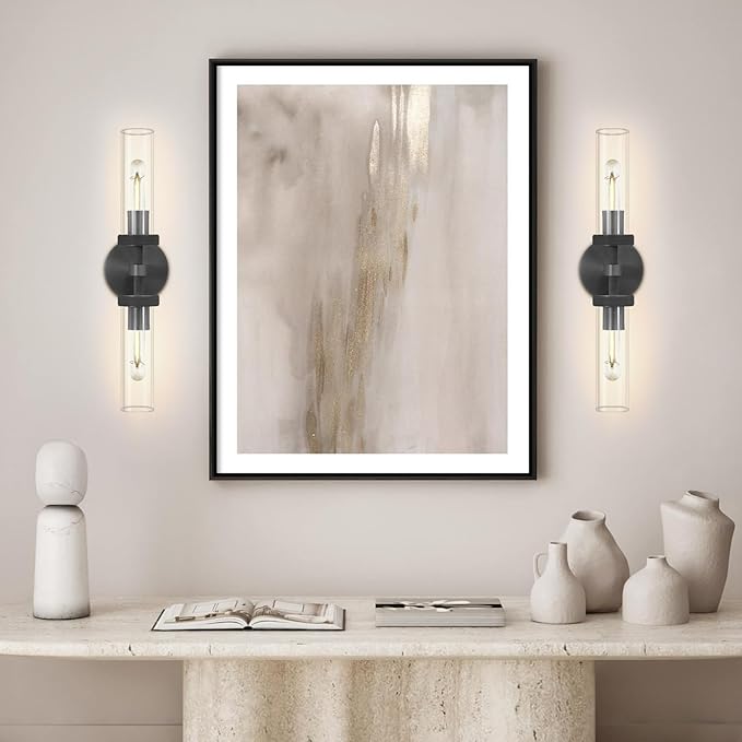 Knurled Bathroom Wall Sconce Hardwired, Black Wall Sconces, 20.5" Vanity Lights Over Mirror, Linear Wall Sconce Dimmable, Bathroom Light Fixtures Glass Tube, Bronze Wall Sconces Sconces Wall Lighting