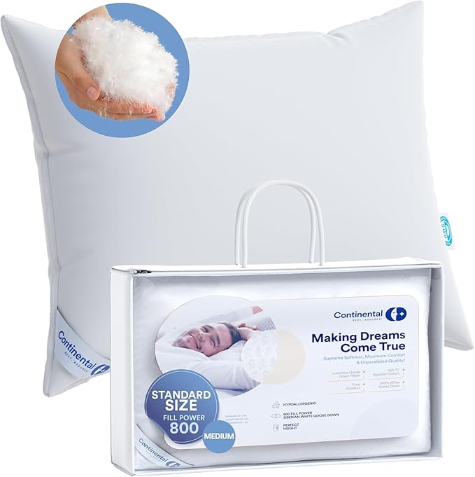 100% Siberian Goose Down Pillow Father's Day Dream Ensemble - Medium Standard Size, Pack of 1 - Luxurious Siberian Down Pillow for Sleeping, 800 Fill Power - Includes Pillow Protector