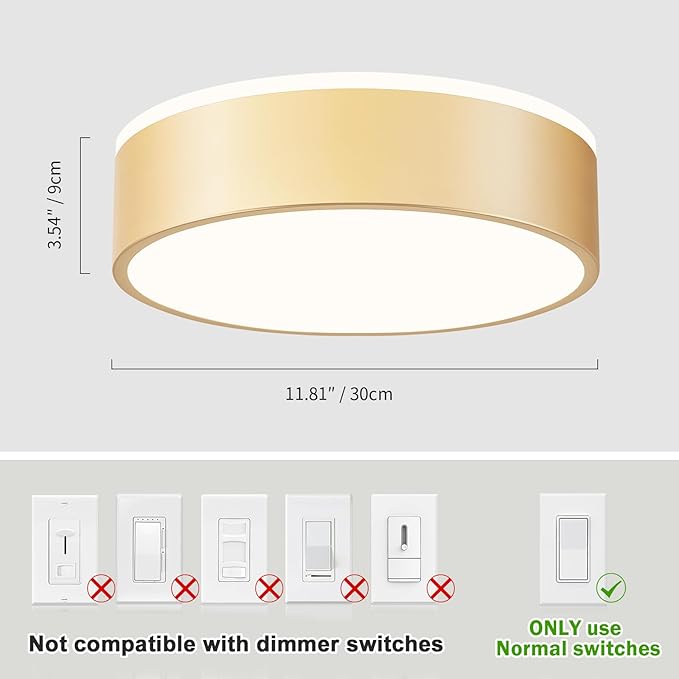 Vikaey Gold LED Ceiling Light, Modern Flush Mount Ceiling Light Fixture, Minimalist Round Metal Lighting Fixture Ceiling Lamp for Hallway, Entryway, Bedroom, Balcony, 11.81 Inch