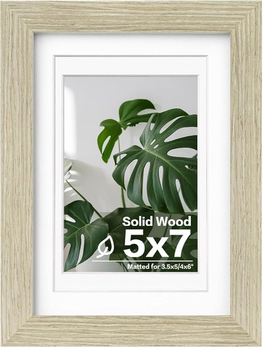 Egofine 5x7 Picture Frame Made of Solid Wood,Covered by Plexiglass Display Pictures 3.5x5/4x6 with Mat or 5x7 Without Mat for Table Top Display and Wall Mounting Photo Frame, Distressed Wood Grain