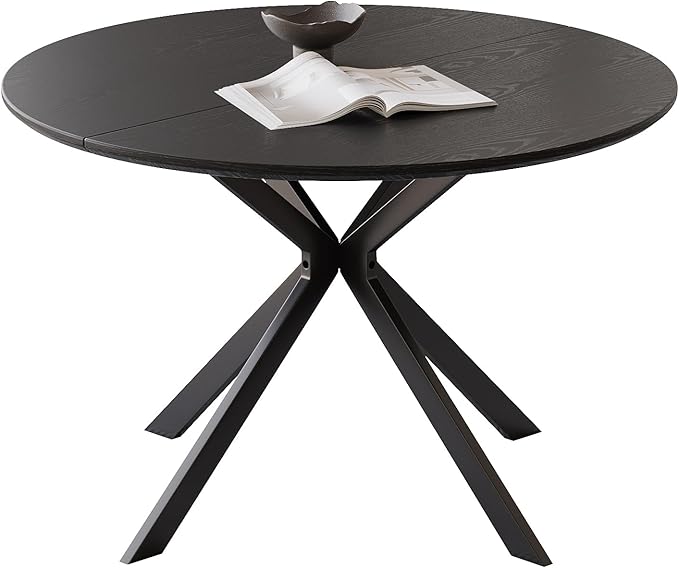 46.4" Round Dining Table, Mid Century Modern Round Dining Room Table for 4-6 with Metal Legs, Easy Assembly Coffee Table, Space-Saving Design for Kitchen and Dining Room