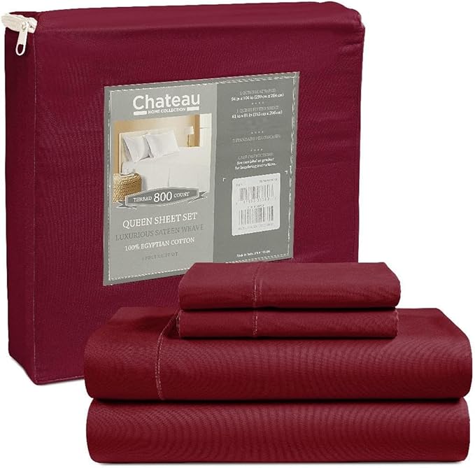 Egyptian Cotton Sheets For Queen Size Bed Deep Pocket Queen Sheets Fits Upto 17" Mattress, 800TC Sateen Weave 4 PC Soft and Comfortable Cotton Bedsheet All seasons, No Lint Machine Washable - Burgandy