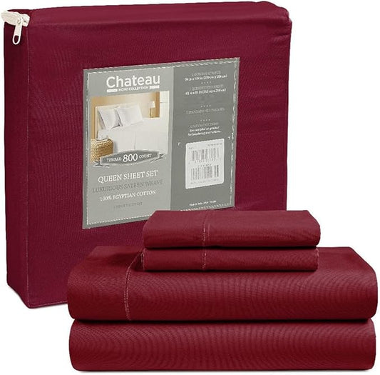 Egyptian Cotton Sheets For Queen Size Bed Deep Pocket Queen Sheets Fits Upto 17" Mattress, 800TC Sateen Weave 4 PC Soft and Comfortable Cotton Bedsheet All seasons, No Lint Machine Washable - Burgandy