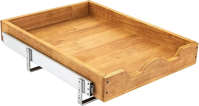 DINDON 1 Tier Pull Out Cabinet Organizer (14" W x 21" D) Single Tier Heavy Duty Sliding Wood Drawer Under Cabinet Shelf Organization Storage