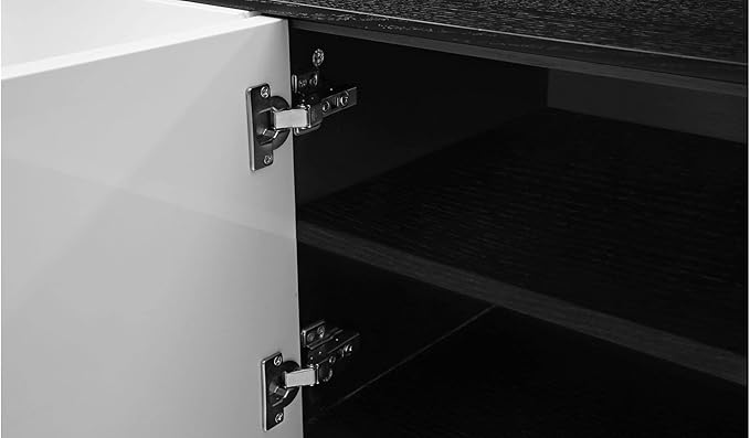 ZURI Furniture 86.6" Wide Modern Vinson TV Stand Smooth Black Oak Glossy and White Lacquer Paneling