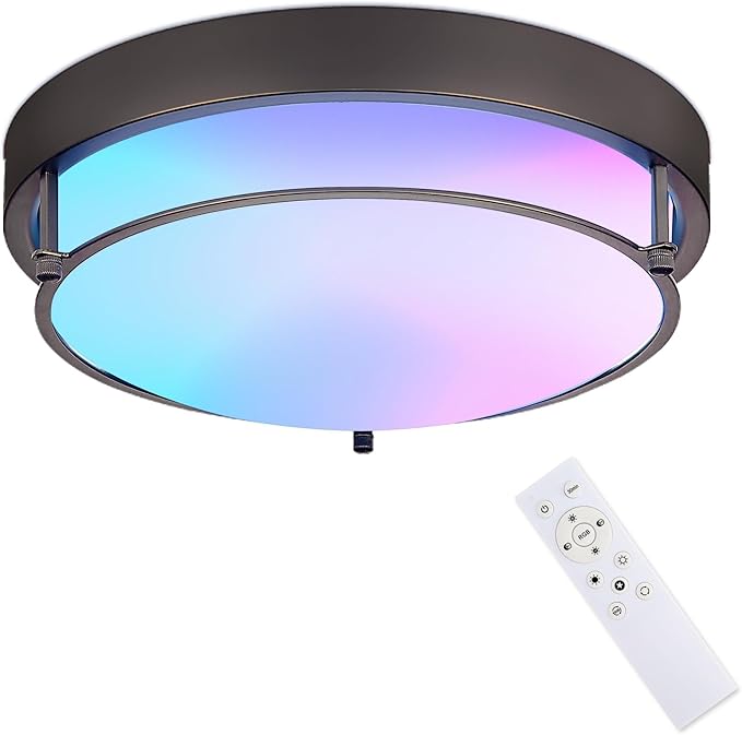 12-Inch RGB Flush Mount Ceiling Light with an Oil-Rubbed Bronze Finish, Ideal for Bathrooms, Bedrooms, Kitchens, and Hallways. Model:CKCL4822-2W-ORB-R