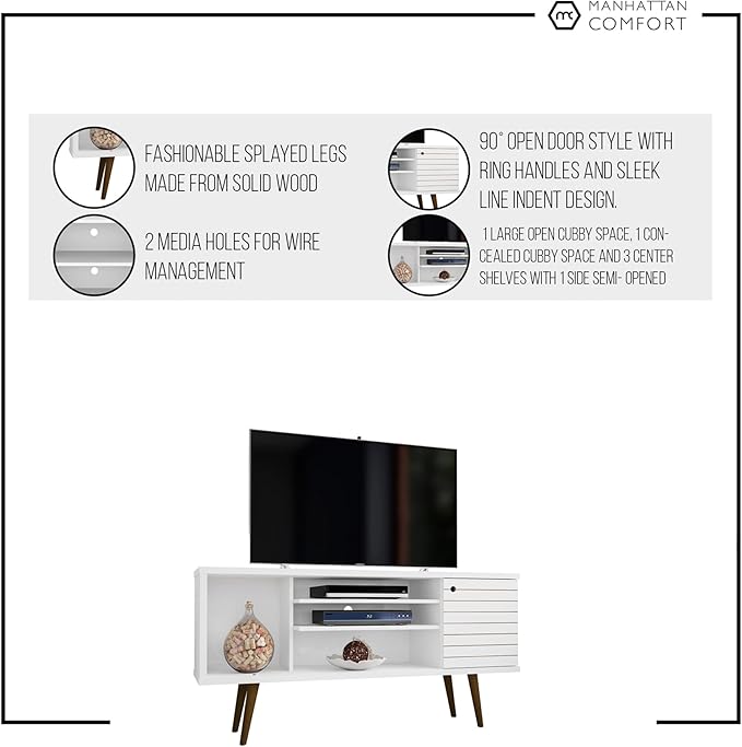 Manhattan Comfort Liberty Mid Century Modern TV Stand for Televisions up to 50 Inches, Bedroom and Living Room Entertainment Center with Storage, Shelves, and Cabinet, 53" Wide, Rustic Brown/White