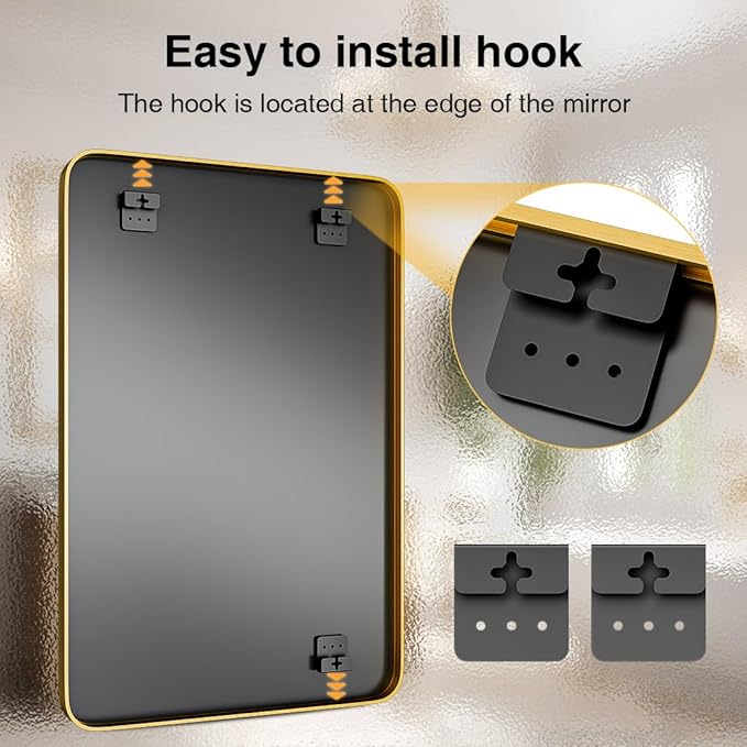 Bathroom Mirror 36" X 24" Wall Mount Dresser Metal Frame Rounded Rectangular Mirror Over Sink Vanity Hungs Horizontally Or Vertically for Bedroom, Entryway, Living Room,Gold