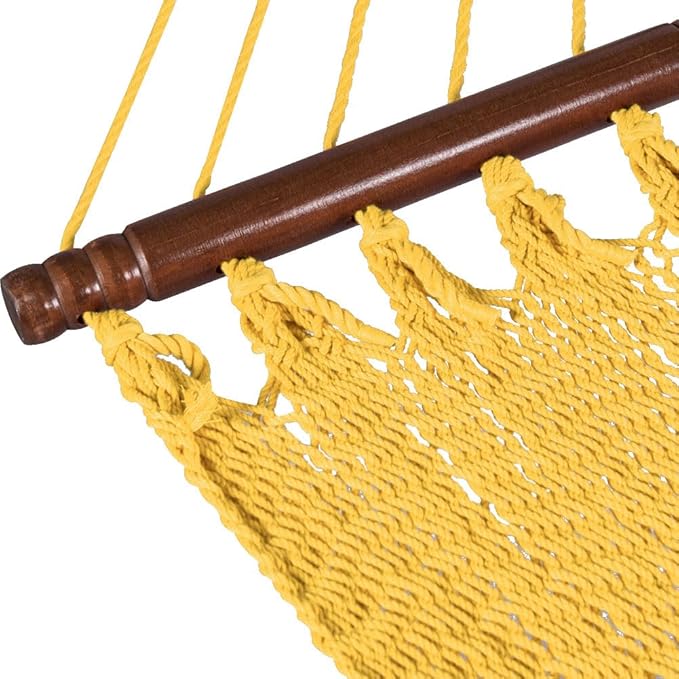 Lazy Daze Hammocks 10.5 FT Double 2 Person Caribbean Rope Hammock, Hand Woven Polyester Hammock with Spreader Bars, for Outside Outdoor Backyard Patio Poolside,450 LBS Capacity, Yellow