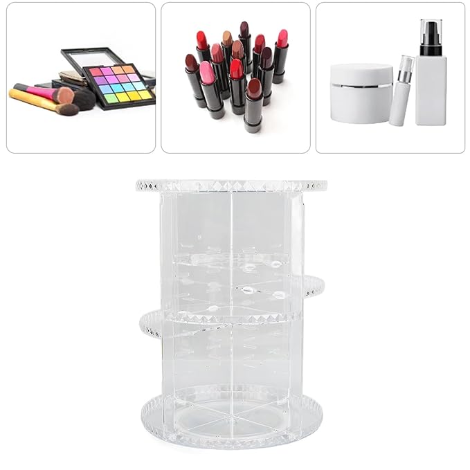 Diamond Pattern Cosmetic Storage Box, 360 Degree Rotating Makeup Organizer, Transparent Desktop for Lipstick Skincare, Stable Base Organizer