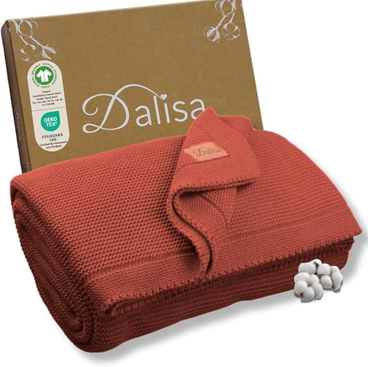 Dalisa 100% Organic Turkish Cotton Throw Blanket - GOTS Certified, Cozy - Perfect for Couch, Bed, and Home Decor - Boho Vintage Knit Alina (Amber Glow, 60x80)