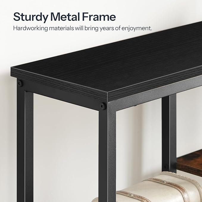 HOOBRO Narrow Console Table, Sofa Table, 4-Tier Industrial Hallway Table with Metal Mesh Shelf, Entryway Table with Adjustable Feet, for Entryway, Living Room, Hallway, Black BB79XG01