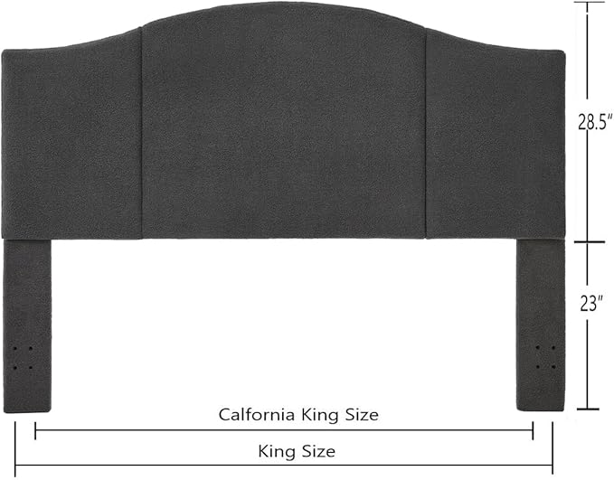 24KF Middle Century Upholstered Foldable King Headboard, Modern Boucle Teddy Fabric, California King, Dark Gray