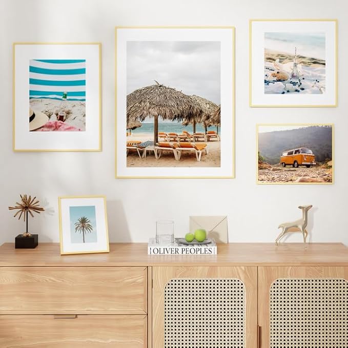 A5 Picture Frame Gold - High-End Metal Frame for Wall, Photo Frame with Mat A6, Poster Frame 5.8x8.3, Aluminum Frame and Real Glass, Diploma, Certificates, Decor, Wall Kit, Gold