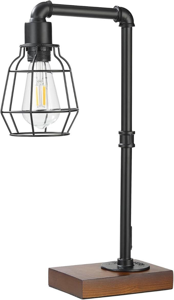 CONCA Industrial Steampunk Table Lamp, Edison Bulb, Metal, A-Black, 19.6x11.7x5.35 inches, 3 lbs, E26 Base, 800 Lumen, 120V