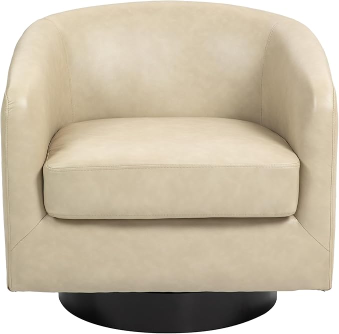 UIXE 360° Swivel Barrel Accent Chair Armchair, Faux Leather Modern Round Club Arm Chair Upholstered Single Sofa Seating Corner Nook Side Reading Seat for Living Room, Office, Bedroom - Cream