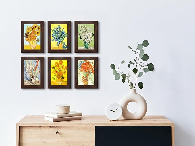 4x6 Picture Frame Set of 6 with Real Glass for Pictures 4x6 Without Mat,Wall or Tabletop Gallery Photo Frames Walnut