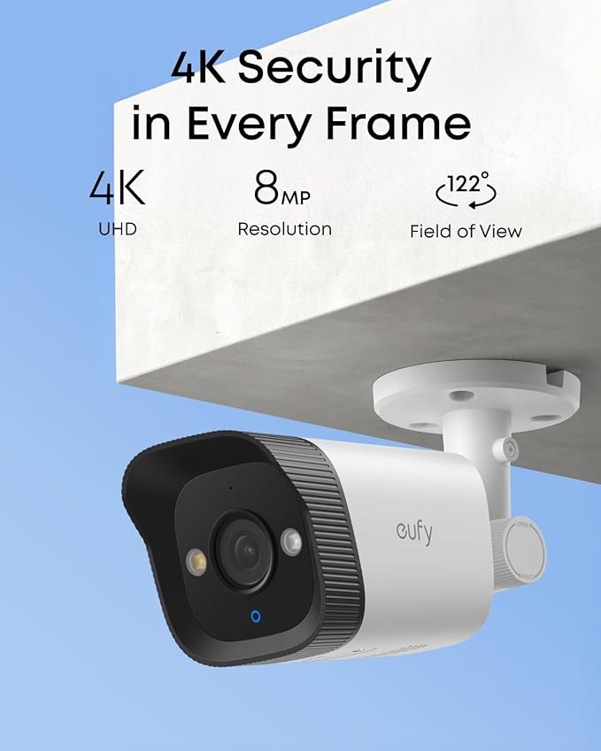 eufy PoE Bullet Security Camera E40, NVR Add On Cam, 4K UHD, 122° FOV, F1.6 Color Night Vision, 24/7 Recording, Human/Vehicle/Pet AI Detection, Red and Blue Strobe, Plug and Play