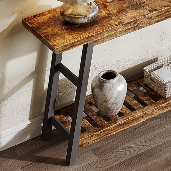 ChooChoo 70.9 Inch Long Console Tables for Entryway, Wood 2-Tier Entry Hallway Table, Narrow Sofa Table Behind Couch Table for Living Room, Entrance, Rustic Brown