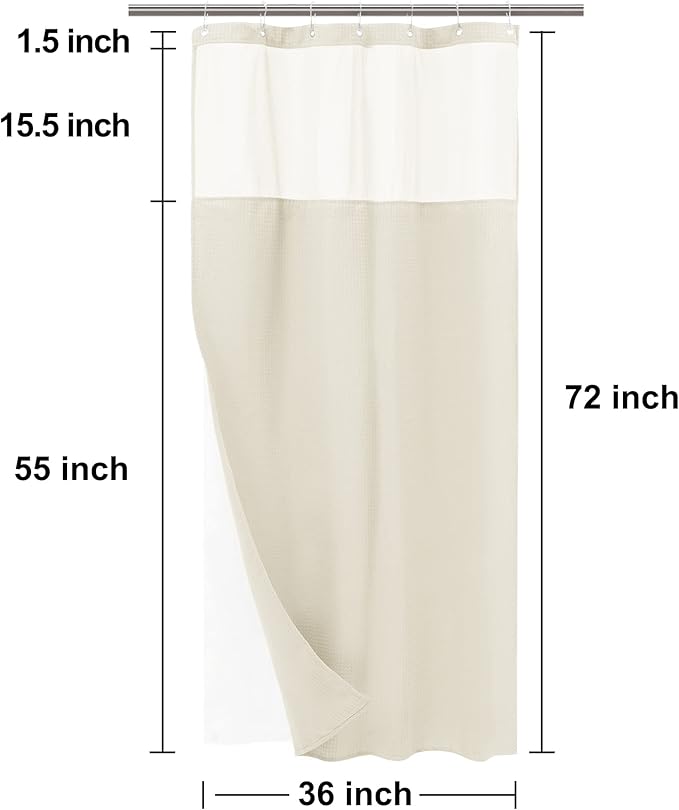 N&Y HOME Stall Waffle Weave Shower Curtain with Snap-in Fabric Liner & Hooks Set - 36" x 72" Small Shower Stall Size, Hotel Style & Mesh Top Window, Machine Washable - 36x72, Cream