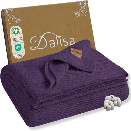 Dalisa 100% Organic Turkish Cotton Throw Blanket - GOTS Certified, Cozy - Perfect for Couch, Bed, and Home Decor - Boho Vintage Knit Alina (Sweet Grape, 60x80)