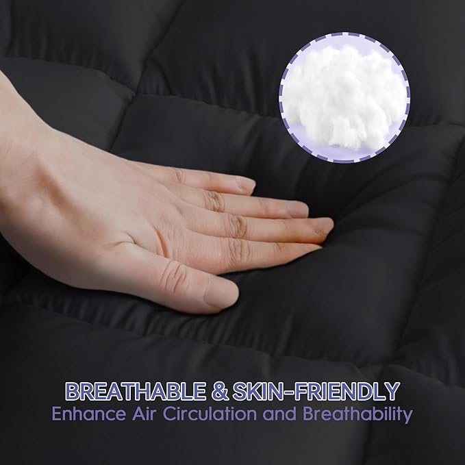 ABENE Queen Dual Layer 3 Inch Memory Foam Mattress Topper, 2 Inch Gel Memory Foam Plus 1 Inch Down Alternative Pillowtop Mattress Pad Cover, Soft Black Bed Topper Support for Pressure Relief