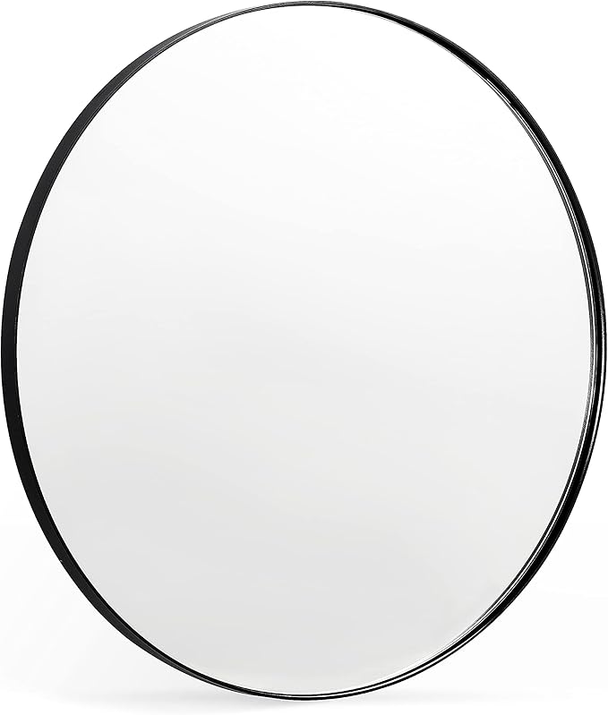 Black Round Mirror, 30 Inch Round Bathroom Mirror with Metal Frame Circle Mirrors for Wall, Bedroom, Vanity, Living Room, Entryway, Washrooms, Home Decor
