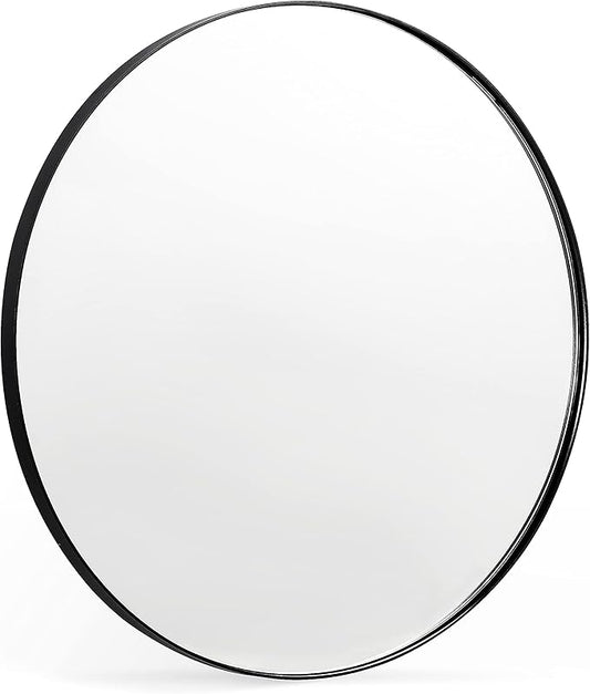 Black Round Mirror, 30 Inch Round Bathroom Mirror with Metal Frame Circle Mirrors for Wall, Bedroom, Vanity, Living Room, Entryway, Washrooms, Home Decor