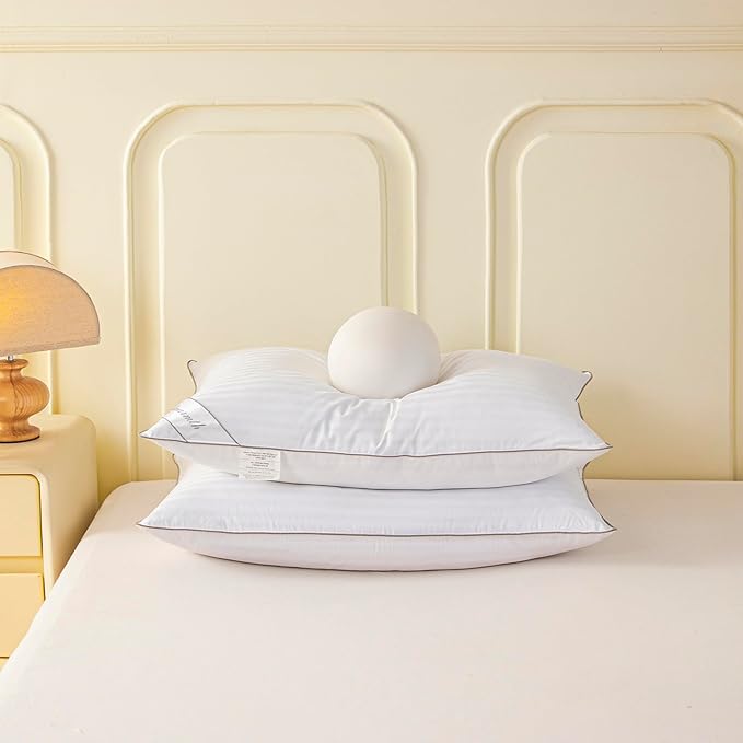 Goose Feather Down Pillow for Sleeping, 100% Cotton Cover King (20X36IN) Bed Pillow Stripe White 1 Pack