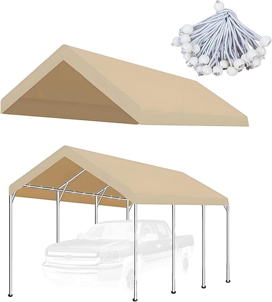 10' x 20' Carport Replacement Canopy Cover for Carport Frame Garage Top Tarp Shelter Tent Party Heavy Duty (Only Top Cover, Frame is not Included) (Beige, 10' x 12')