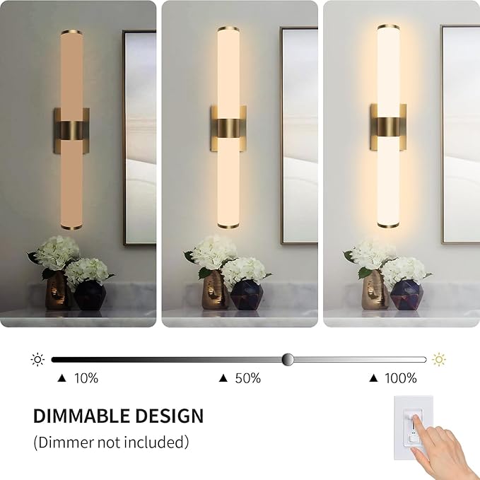 Kalium 24in Modern Wall Sconces, Dimmable Bathroom Vanity Lights, 3000K Warm White LED Indoor Sconces Lighting for Bathroom, Stairs, Living Room, Bedroom. Hardwired.