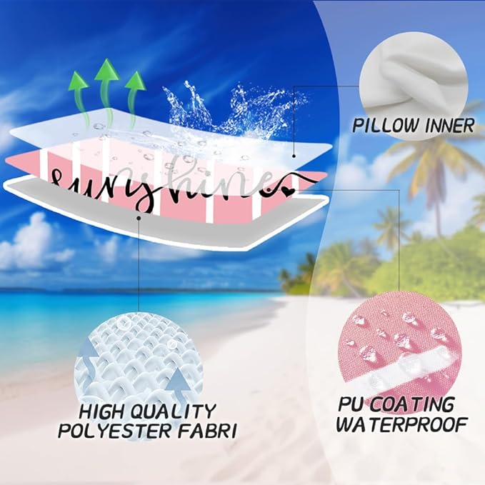 DFXSZ Outdoor Pillow Covers 16x16 Inch Set of 2 Hello Sunshine Decor Pink Waterproof Throw Pillow Covers Summer Outdoor Waterproof Pillow Covers Decor for Patio Funiture Garden Sofa Couch 020F16