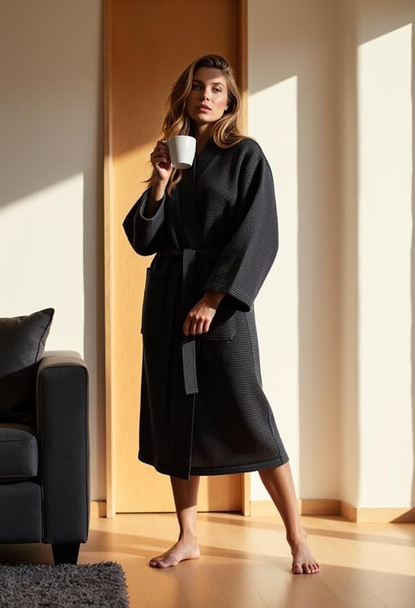 Turquaz Lightweight Full-Length Robes For Women Waffle Kimono Bathrobe - Soft, Fast-Drying, Long-Lasting Cotton Blend Unisex