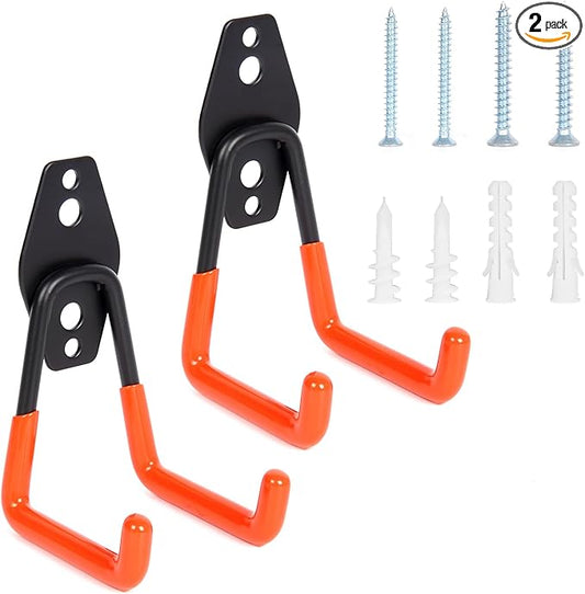 2 Pack Heavy Duty Steel Utility Wall Hooks, Wall Mount Garage Storage Organizer for Hanging Ladders, Bikes,Garden Tools, Skis