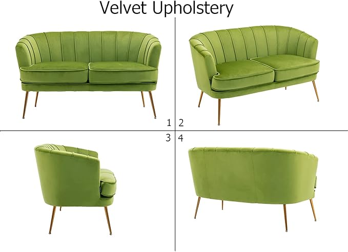 Velvet Loveseat Couch Sofa Luxury Modern Comfy Tufted Couch Chesterfield 2 Person for Living Room/Bedroom, Grass Green