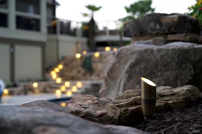 Brass Landscape Spotlights by GLE - 12 Volt - Outdoor Uplight LED, Wired Spot Lights IP65 Waterproof, Antique Bronze for Exterior Garden Yard Tree House Without MR16 Bulb (1 Pack)