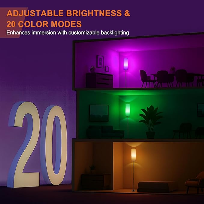 FRIDEKO HOME Black Floor Lamps for Bedroom, Dimmable Colors Temperature & Brightness, Modern Floor Lamps for Living Room, Tall Standing Lamps for Home Decor, Corner Lamp, 9W RGB LED Bulb, Foot Switch