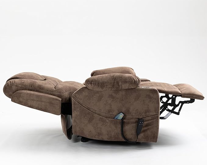 Recliner Lift Chairs for Elderly, 180 Degrees Lay Flat Recliner Chair with Heat and Massage and Cup Holder for Adults 400 lb Capacity (Brown Velvet)