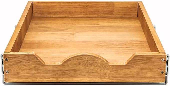 DINDON 1 Tier Pull Out Cabinet Organizer (14" W x 21" D) Single Tier Heavy Duty Sliding Wood Drawer Under Cabinet Shelf Organization Storage