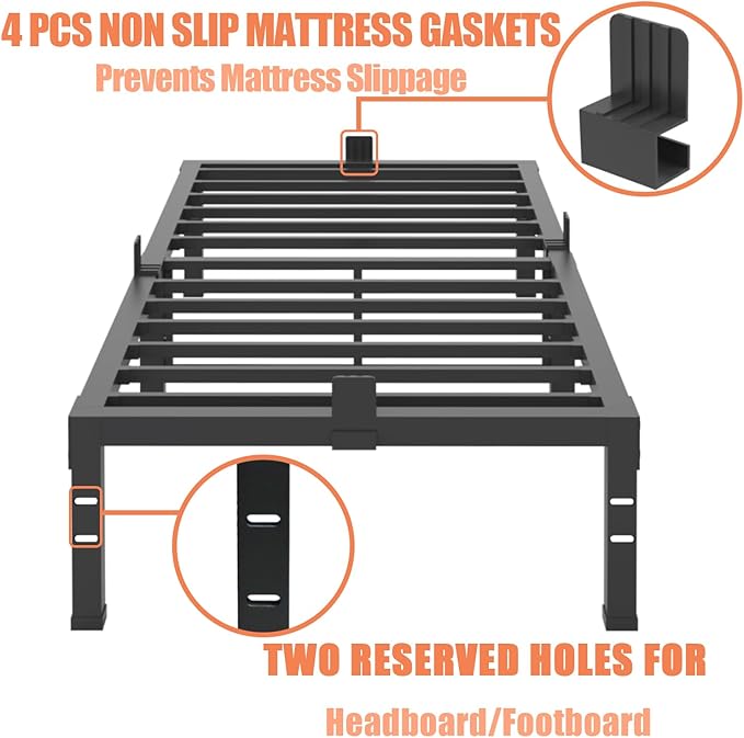 FUIOBYVV Twin XL Bed Frames, 16 Inch Heavy Duty Metal Platform Bed Frame Twin XL Size Support Up to 3500 lbs, No Box Spring Needed/No Shaking/Steel Slat Support/Noise Free/Easy Assembly