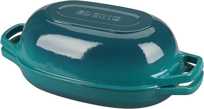 Enameled Cast Iron Dutch Oven Pot with Lid, Oval Dutch Oven for Bread Baking, Bread Oven for Homemade Sourdough Bread Baking, 5qt, Darkcyan