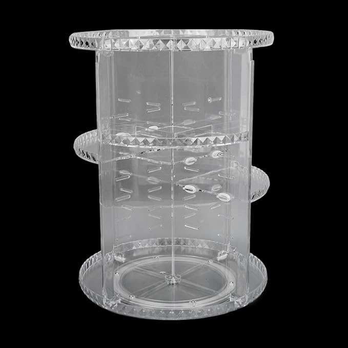 Diamond Pattern Cosmetic Storage Box, 360 Degree Rotating Makeup Organizer, Transparent Desktop for Lipstick Skincare, Stable Base Organizer