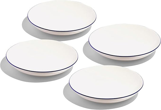 Made In Cookware - Set of 4 - Entrée Bowls - White With Navy Rim - Porcelain England