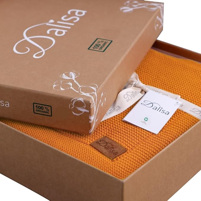 Dalisa 100% Organic Turkish Cotton Throw Blanket - GOTS Certified, Cozy - Perfect for Couch, Bed, and Home Decor - Boho Vintage Knit Alina (Saffron Gold, 60x80)