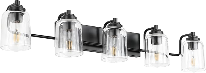 SOLFART 5 Lights Black Bathroom Light Fixtures Over Mirror Vanity Lights Scone Lighting Bathroom Lights for Mirror 41 Inch