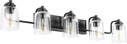 SOLFART 5 Lights Black Bathroom Light Fixtures Over Mirror Vanity Lights Scone Lighting Bathroom Lights for Mirror 41 Inch