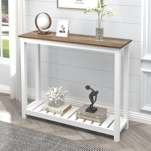 FOLUBAN Farmhouse Sofa Table, Rustic Vintage Console Table for Entryway, Living Room, Hallway, White