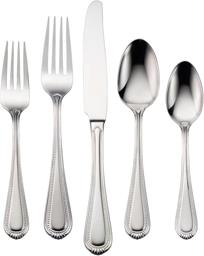 Oneida Silverware Set For 8, Countess 45-Piece Everyday Flatware Set with Serving Utensils, Service For 8, Bead Pearl, 18/0 Stainless Steel, Dishwasher Safe,Knives Spoons & Forks Set (Silver 45 Piece)