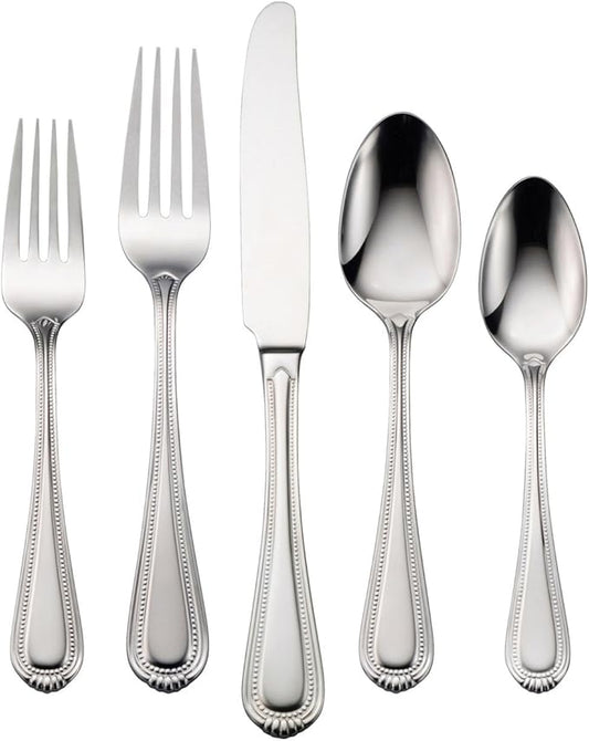Oneida Silverware Set For 8, Countess 45-Piece Everyday Flatware Set with Serving Utensils, Service For 8, Bead Pearl, 18/0 Stainless Steel, Dishwasher Safe,Knives Spoons & Forks Set (Silver 45 Piece)